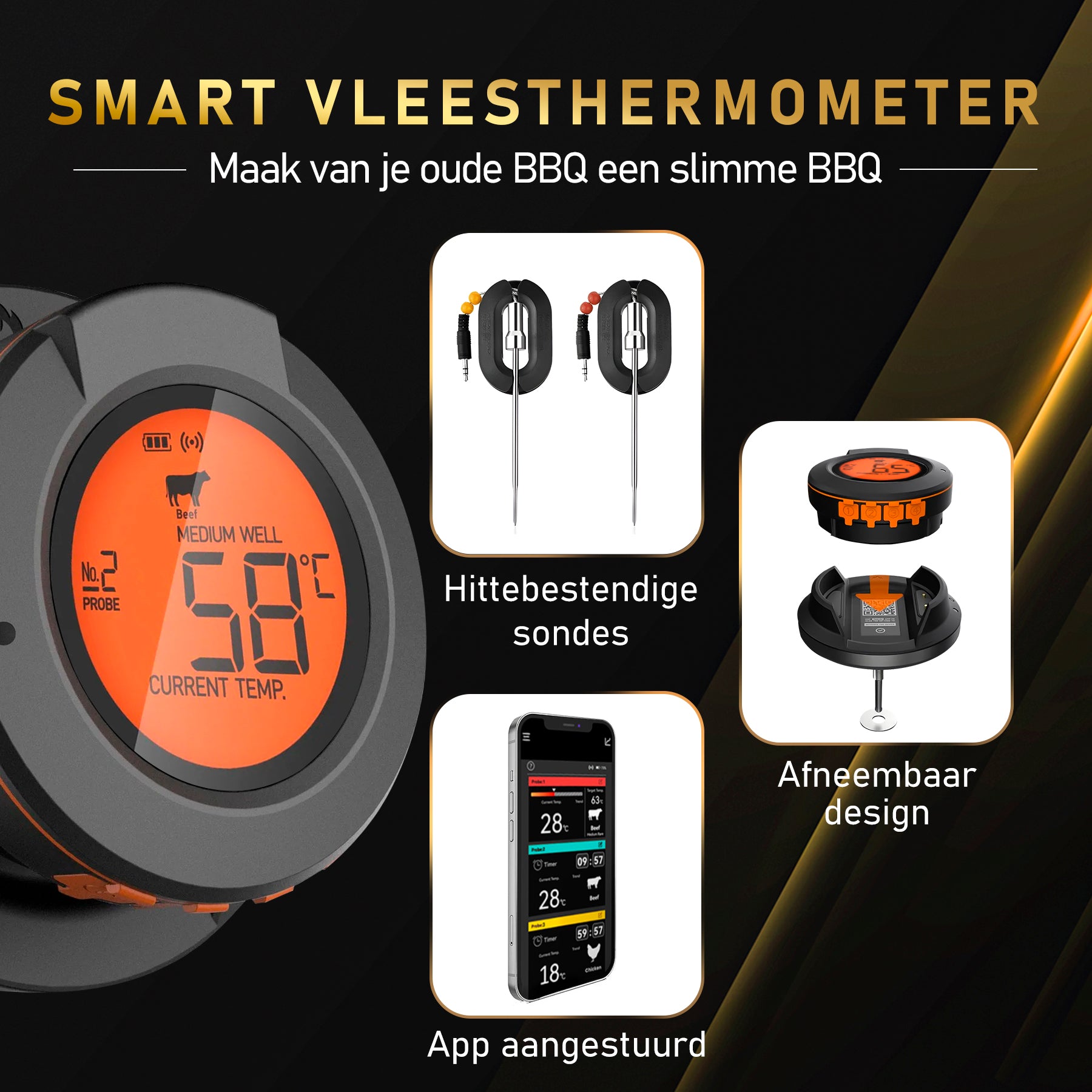 MostEssential Smart BBQ Thermometer inklusive App und 2 Messsonden