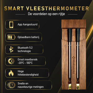 MostEssential Smart Vleesthermometer - Bluetooth 5.2 - Double Probe Edition Dark Brown