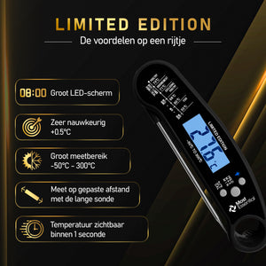 MostEssential Vleesthermometer - Limited Edition Black | 2x Reserve Batterij