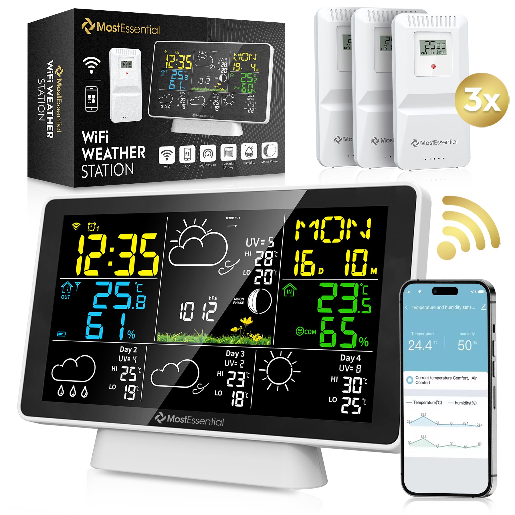 MostEssential Weerstation Wifi Edition - Draadloos Weerstation met Buitensensor 