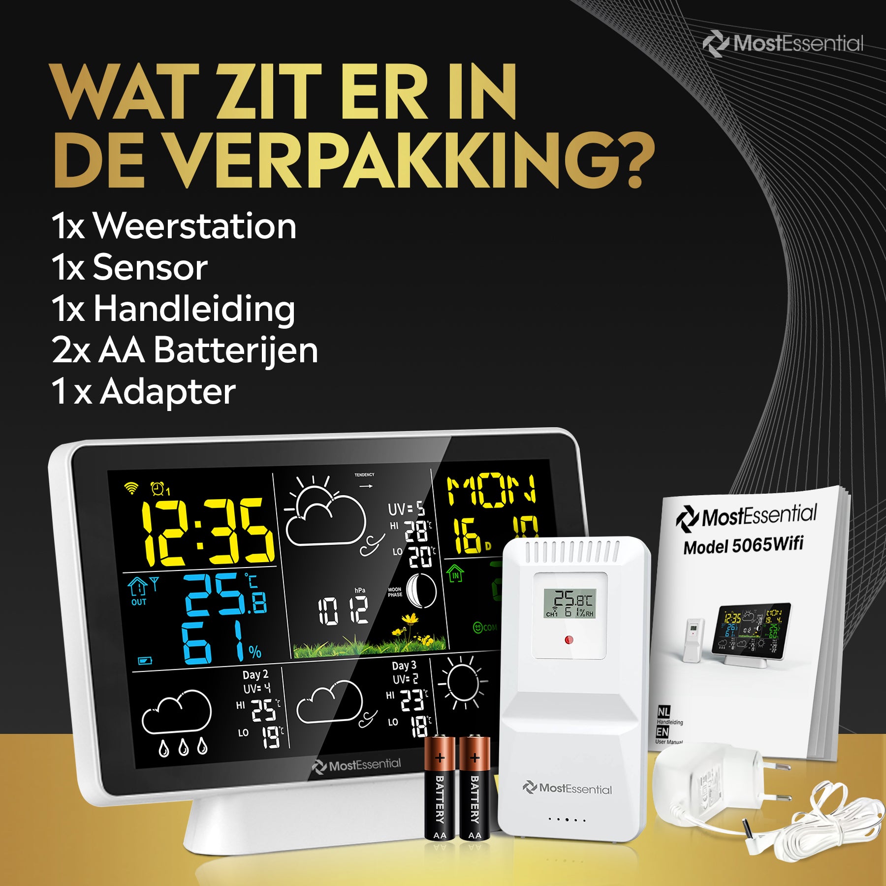 MostEssential Weerstation Wifi Edition - Draadloos Weerstation met Buitensensor 